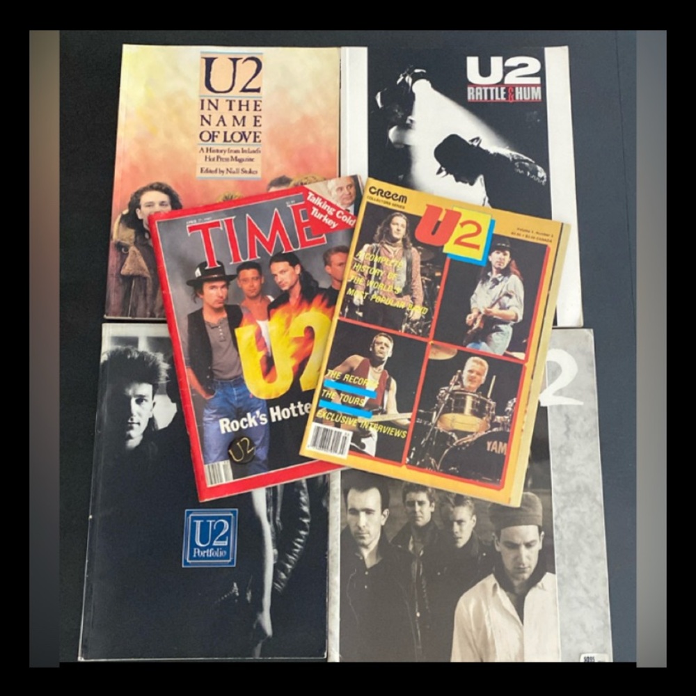 Vintage U2 lot of 6 miscellaneous Magazines - rare find-gently used with button